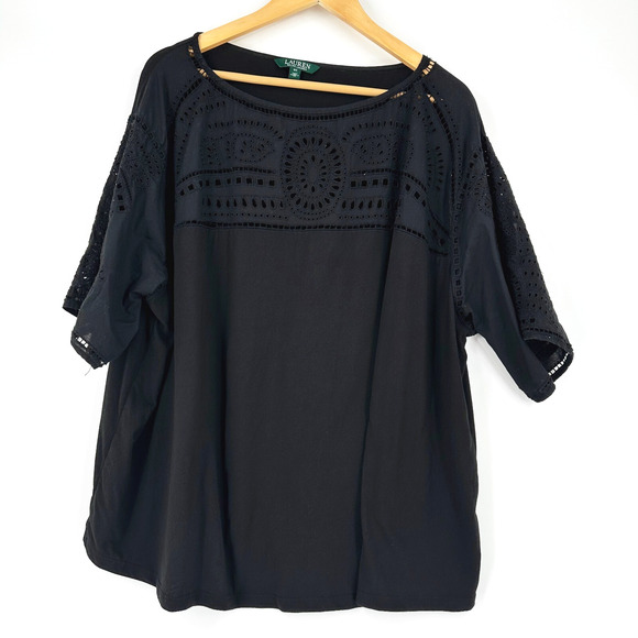 Ralph Lauren Womens Embroidered Crochet Shirt 3X Short Sleeve Boho Lightweight - Picture 1 of 9